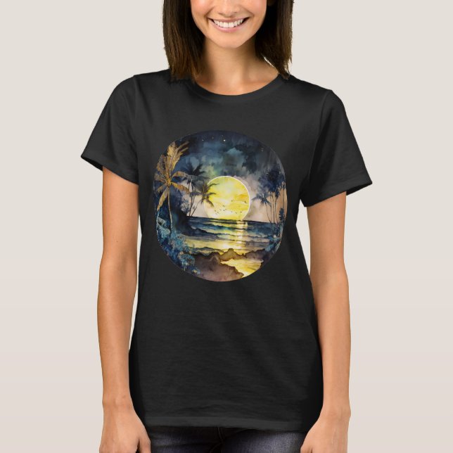 Camiseta Watercolor Tropical Beach Sunset (Frente)