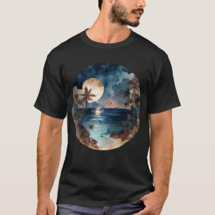 Camiseta Watercolor Tropical Beach Sunset