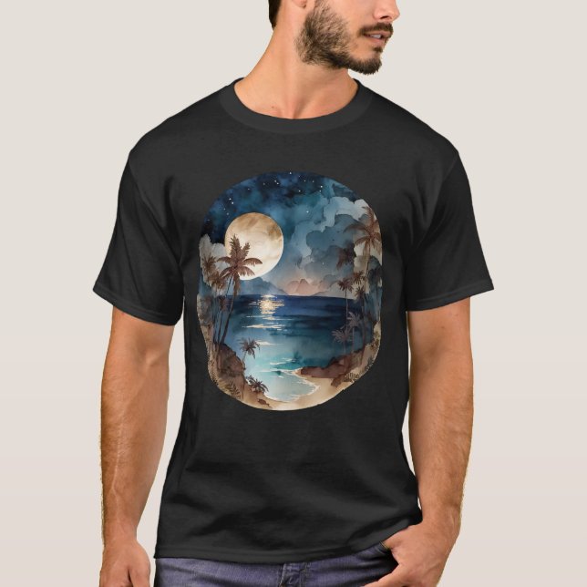 Camiseta Watercolor Tropical Beach Sunset (Frente)