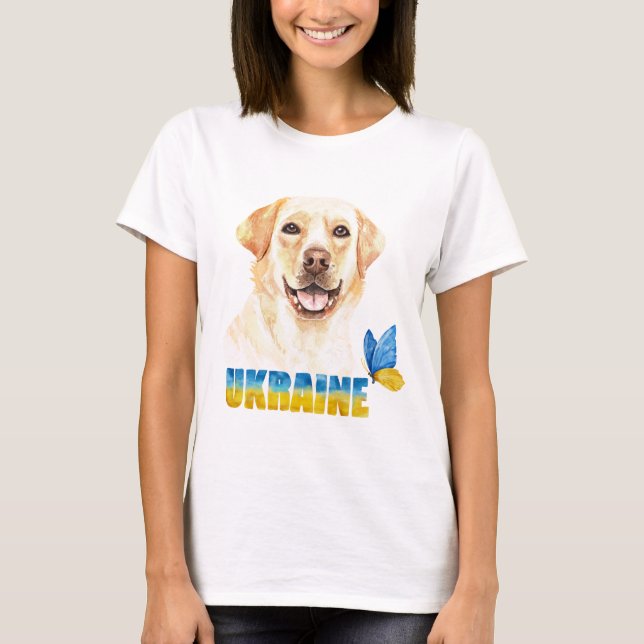 Camiseta Watercolor Ucrânia Yellow Lab e Butterfly (Frente)