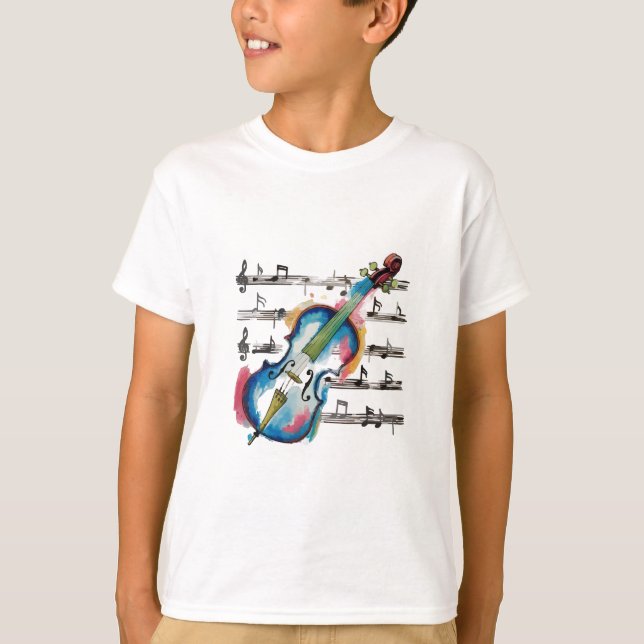Camiseta Watercolor Violin Kids Basic (Frente)