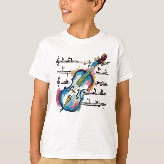 Camiseta Watercolor Violin Kids' Basic T-Shirt (Frente)