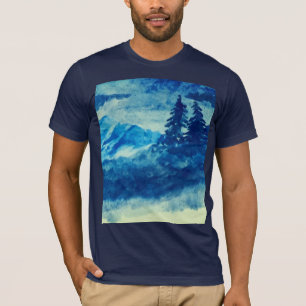 Camiseta Watercolor Winter Mounts Landscape Painting