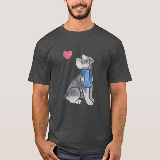 Camiseta Watercolour Miniature Schnauzer boy gift family (Frente)