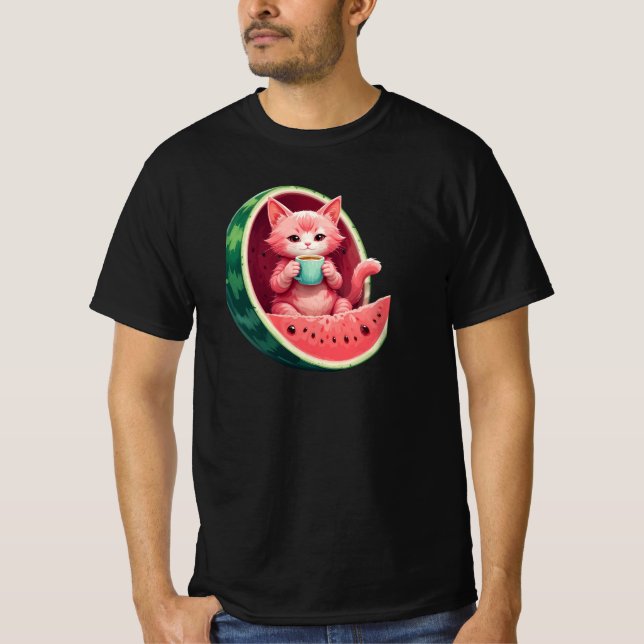 Camiseta Watermelon Cat Coffee Break (Frente)