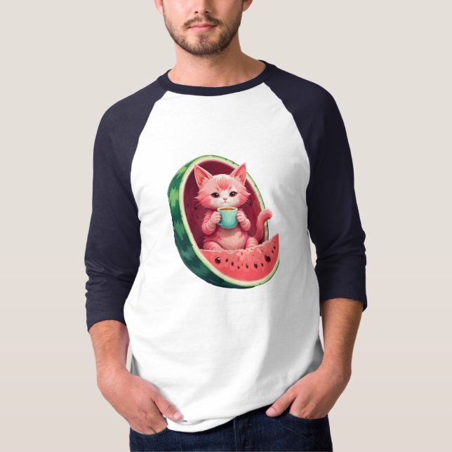 Camiseta Watermelon Cat Coffee Break (Frente)