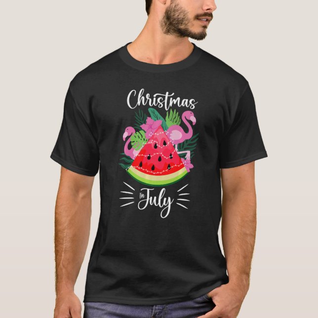 Camiseta Watermelon Flamingo Pink Natal Em Julho Mulheres (Frente)