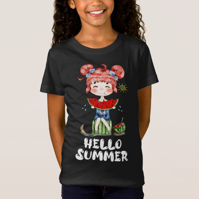Camiseta Watermelon Kawaii Animy Girl Hello Summer Fruta Me (Frente)