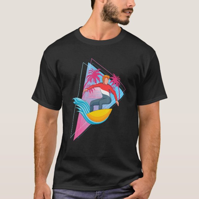 Camiseta Watersport Surfer Palm Trees Vaporwave Tropical Su (Frente)