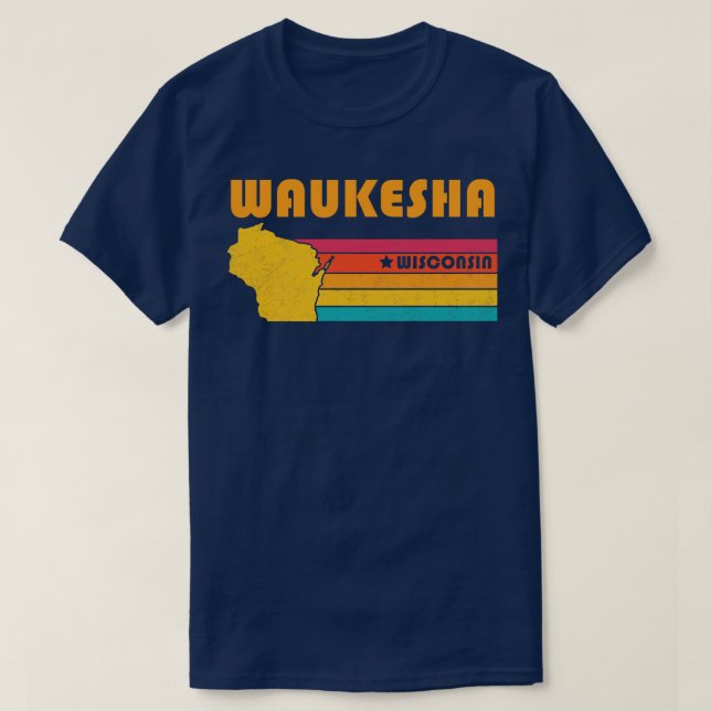 Camiseta Waukesha Wisconsin Vintage angustiou Souvenir (Frente do Design)