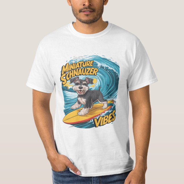 Camiseta Wave Rider Miniature Schnauzer Cães Surfe Epic (Frente)