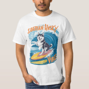 Camiseta Wave Rider Siberian Husky Dog Surfing