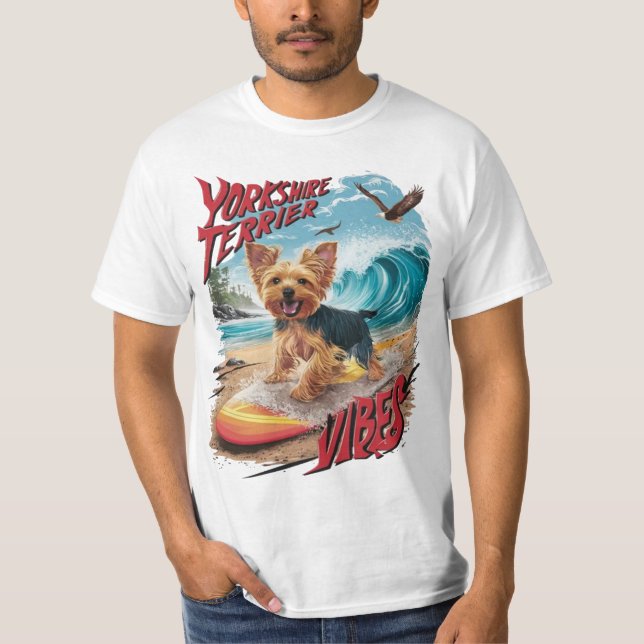 Camiseta Wave Rider Yorkshire Terrier Surfing Pup (Frente)