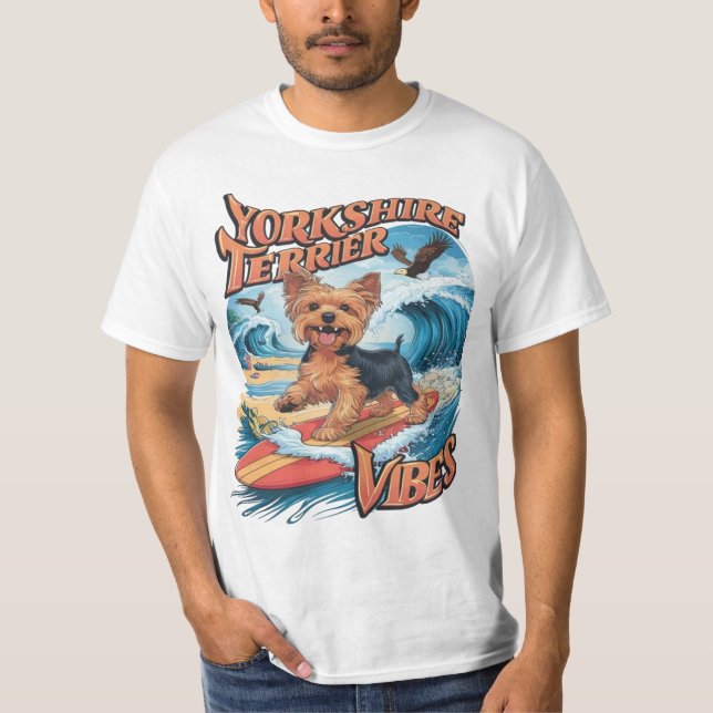 Camiseta Wave-Riding Yorkshire Terrier Pup (Frente)