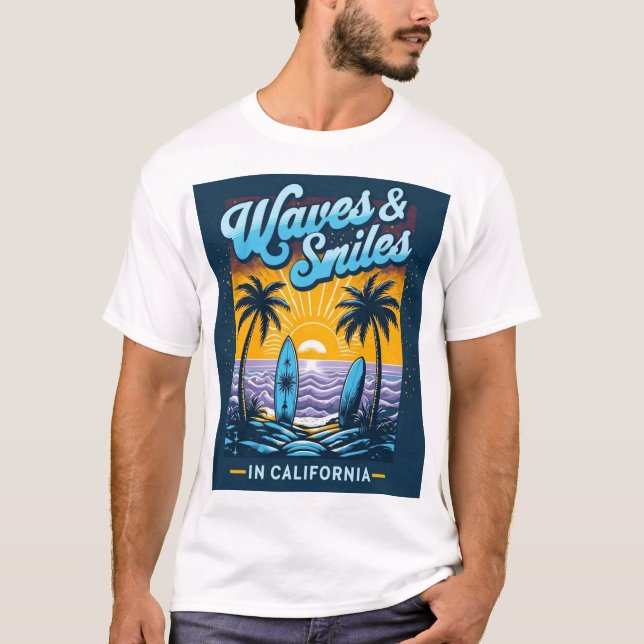 Camiseta Waves & Smiles in California – Chill Beach Vibes T (Frente)