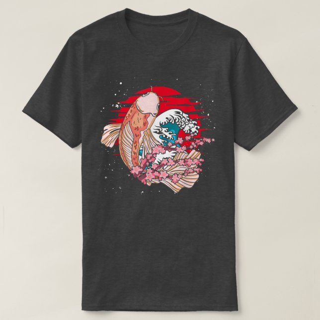 Camiseta Waves Taisho Sanke Fish Pond Sakura Nishikigoi Koi (Frente do Design)