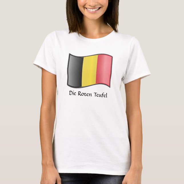 Camiseta Waving Belgium Flag Die Roten Teufel T Shirt (Frente)