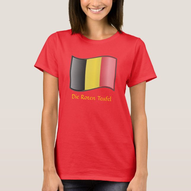 Camiseta Waving Belgium Flag Die Roten Teufel T Shirt (Frente)