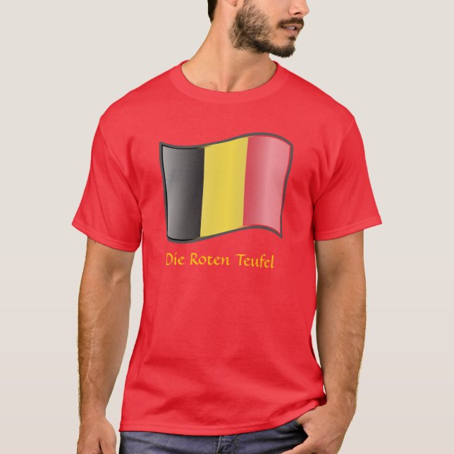 Camiseta Waving Belgium Flag Die Roten Teufel T Shirt (Frente)