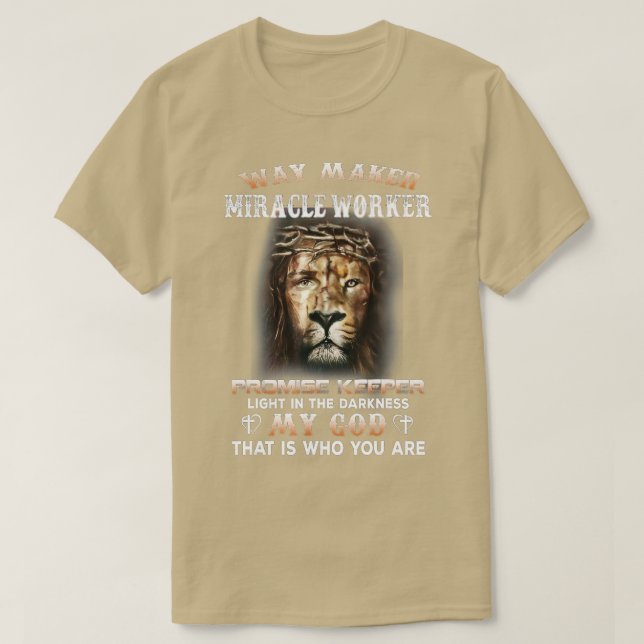 Camiseta Waymaker Miracle Worker Promise Keeper Lion (Frente do Design)