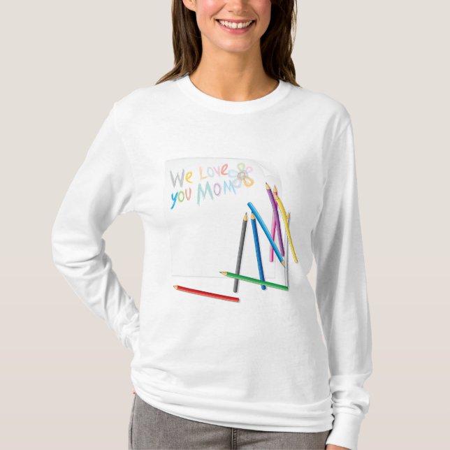 Camiseta We Love You Mom Hand-Drawn Crayon Art (Frente)