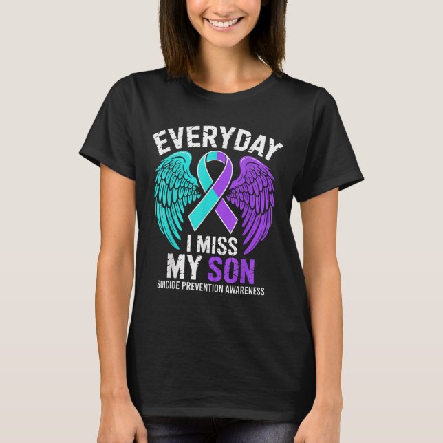 Camiseta Wear Teal &amp; Purple I Miss My Son Suicide Preve (Frente)