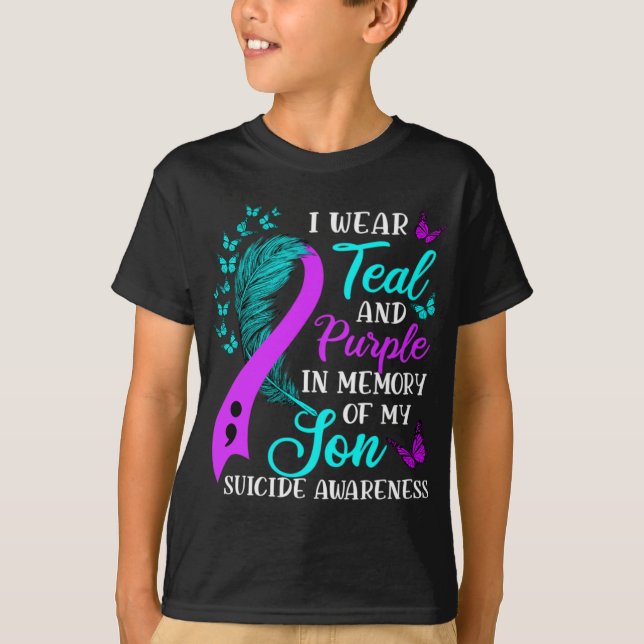 Camiseta Wear Teal Purple In Memory Of My Son Suicide Aware (Frente)