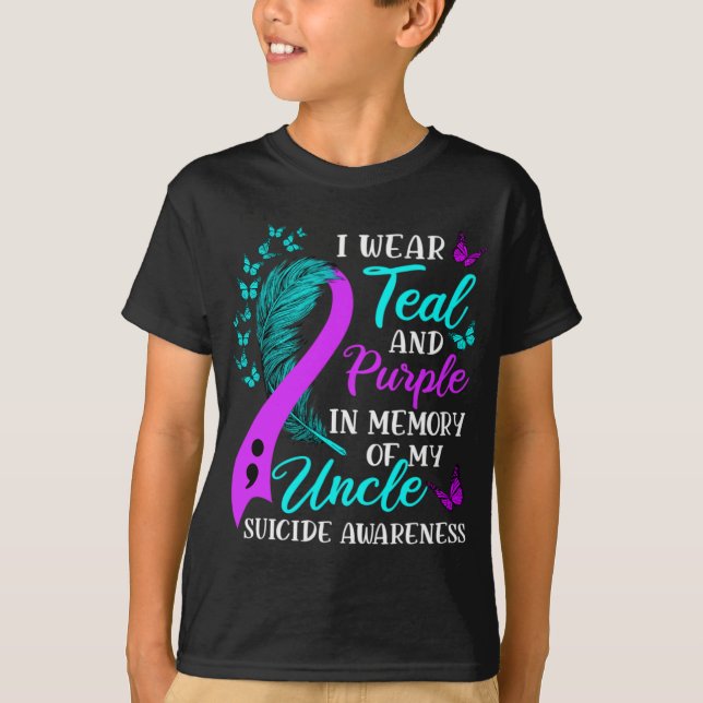 Camiseta Wear Teal Purple In Memory Of My Uncle Suicide Awa (Frente)