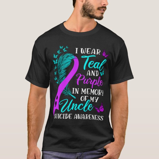 Camiseta Wear Teal Purple In Memory Of My Uncle Suicide Awa (Frente)