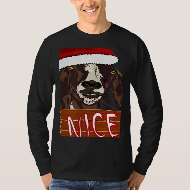 Camiseta Wearing Santa Hat Nice Sign Christmas Goat (Frente)