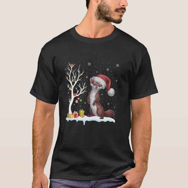 Camiseta Weasel Santa Hat Árvore Festiva Paja (Frente)