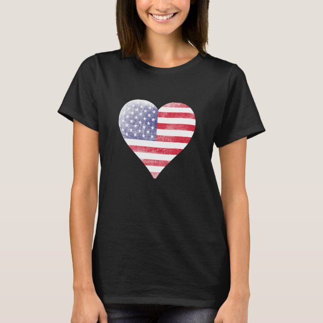 Camiseta Weathered Look American Flag Heart (Frente)