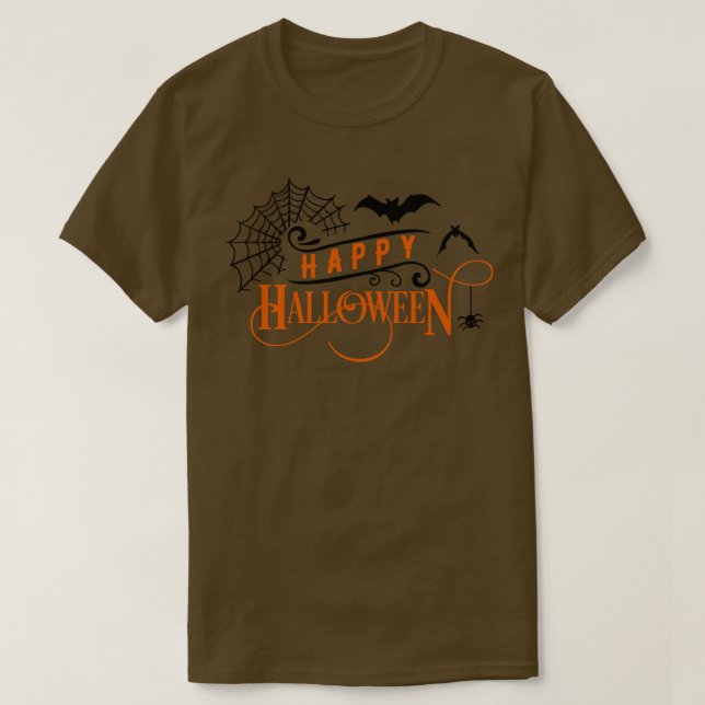 Camiseta Webs de Aranha do Feliz Halloween Clássico (Frente do Design)