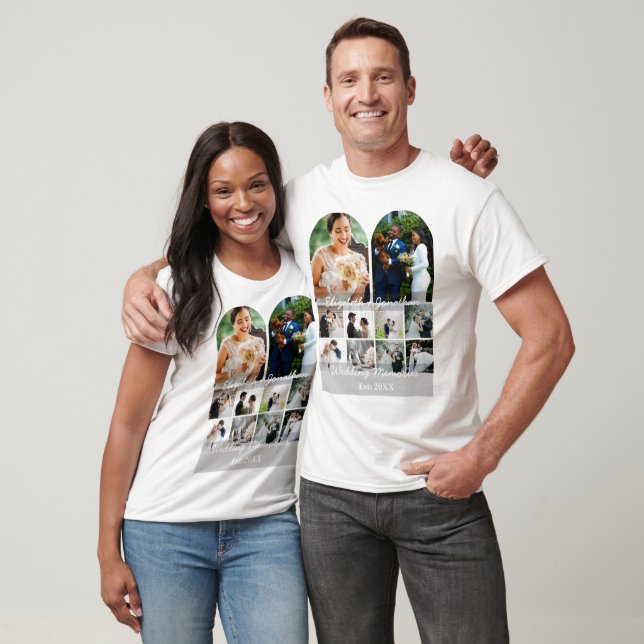Camiseta Wedding Memories 10 Photo Collage Couple Template (Unissex)