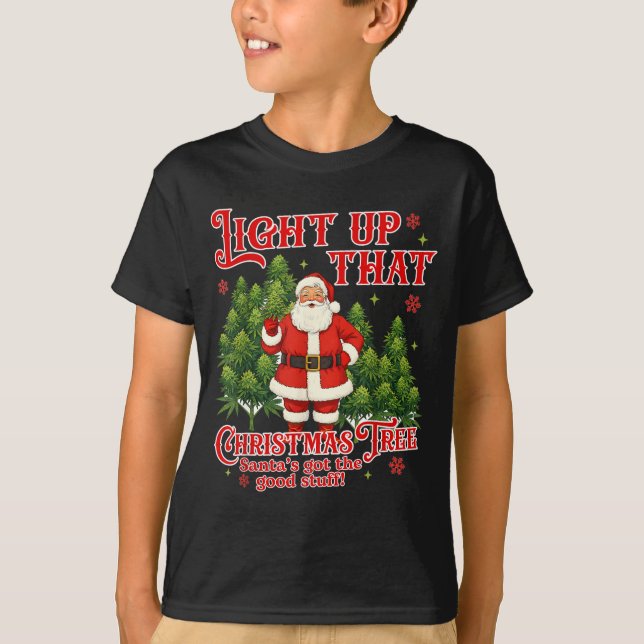 Camiseta Weed Lover Smoking Light Up Christmas Tree  (Frente)