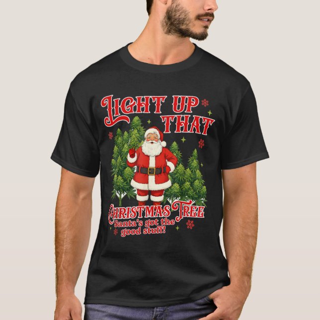Camiseta Weed Lover Smoking Light Up Christmas Tree  (Frente)