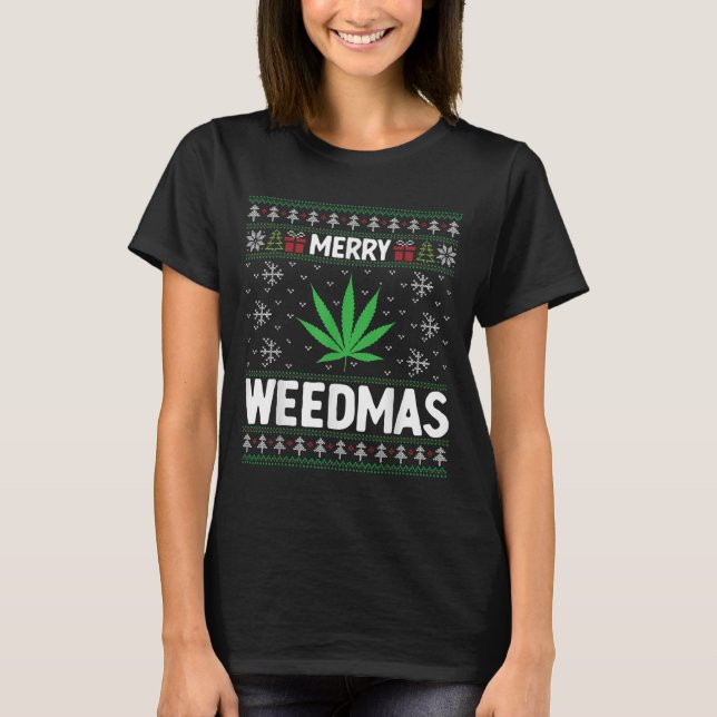 Camiseta Weed Merry Weedmas Xmas Smoking  (Frente)