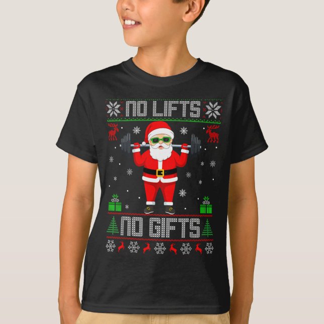 Camiseta Weightlifting Workout Gym Santa Christmas Ugly Swe (Frente)