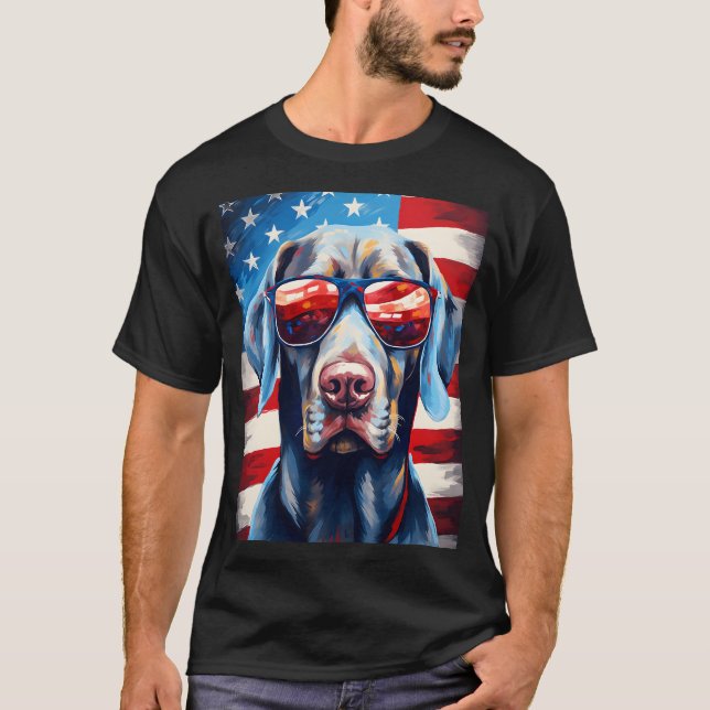 Camiseta Weimaraner 4 de julho bandeira americana (Frente)
