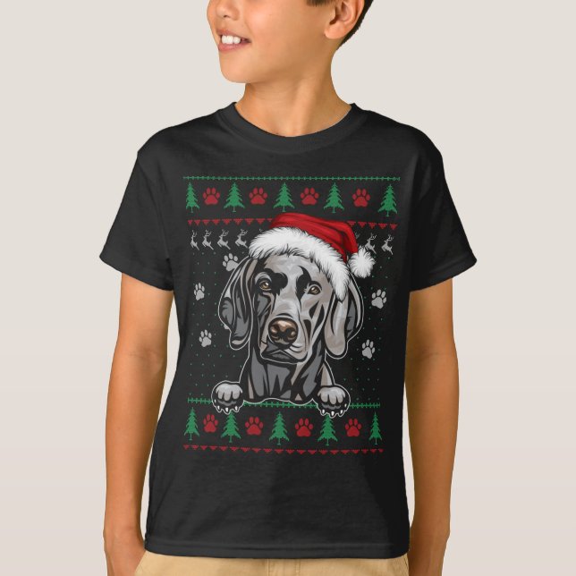 Camiseta Weimaraner Christmas Ugly Sweater Engraçado Lover (Frente)