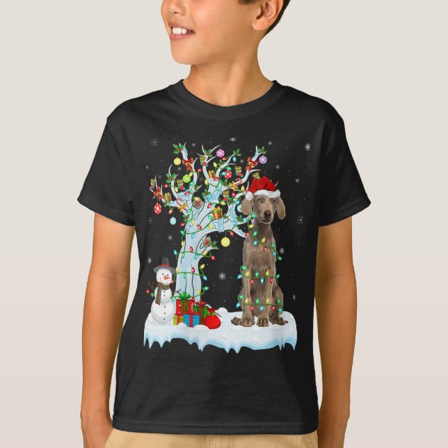 Camiseta Weimaraner Dog Xmas Tree Lighting Papais noeis Wei (Frente)