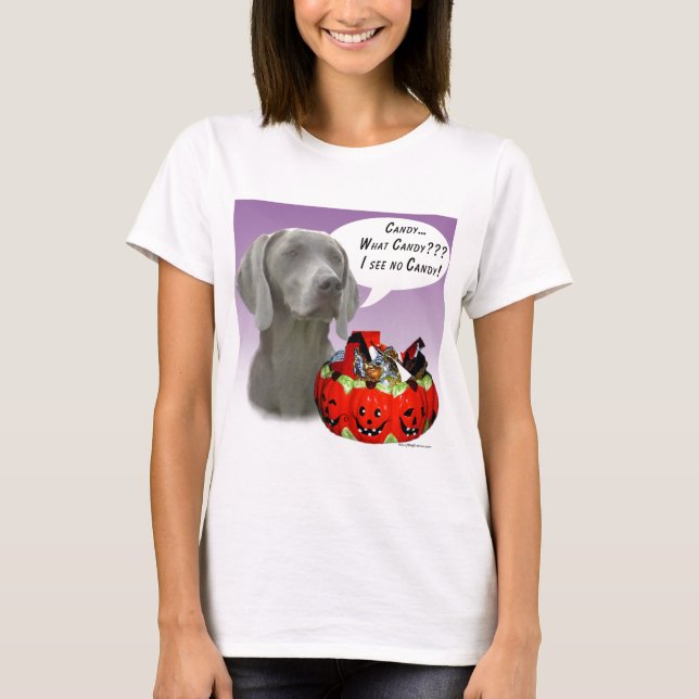 Camiseta Weimaraner Halloween Candy (Frente)
