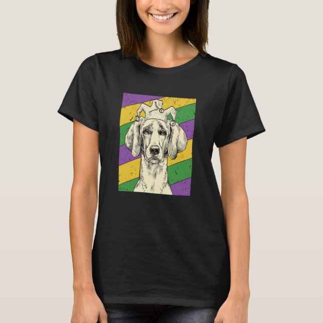 Camiseta Weimaraner Jester Mardi Gras Dog Mom or Dad (Frente)