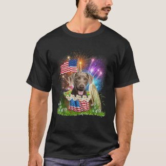 Camiseta Weimaraner Patriotic American Flag Fireworks 4th O
