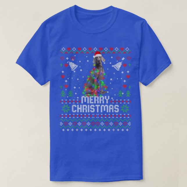 Camiseta Weimaraner Santa Hat Cachorro Árvore de Natal (Frente do Design)