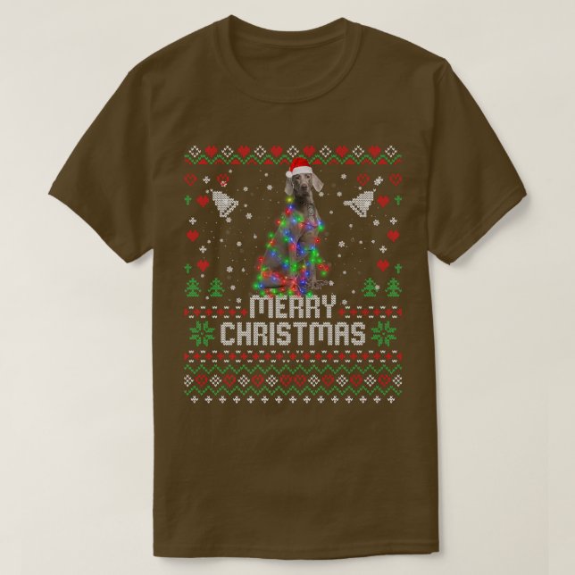 Camiseta Weimaraner Santa Hat Cachorro Árvore de Natal (Frente do Design)