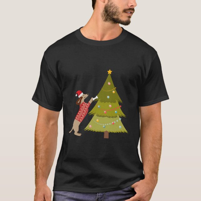Camiseta Weiner Daschund Para O Natal (Frente)