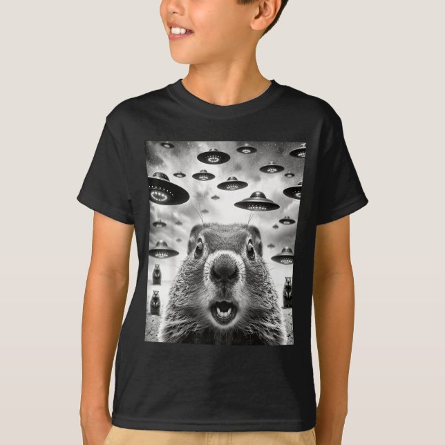 Camiseta Weird Groundhogs Selfie With Alien Ufo Funny Groun (Frente)