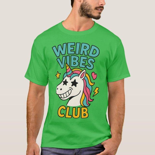 Camiseta Weird Vibes Club Funny Unicorn Retro Pop Art Desig (Frente)