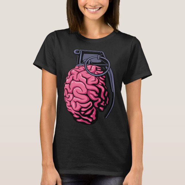 Camiseta Weirdcore Brain Grenade Surreal Military Soldier V (Frente)